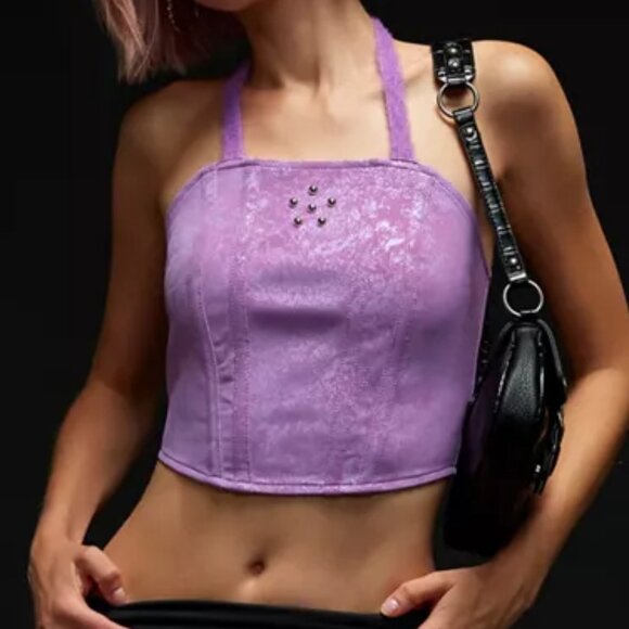 NWT Urban Outfitters Zemeta Daisy Studded Purple Halter Top - Picture 5 of 5